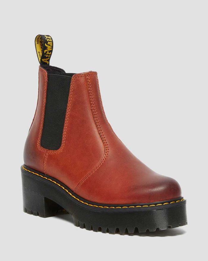 Dr Martens Womens Rometty Wyoming Leather Platform Chelsea Boots Red - 76159XQLE